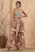 Brown cotton mulmul sharara set