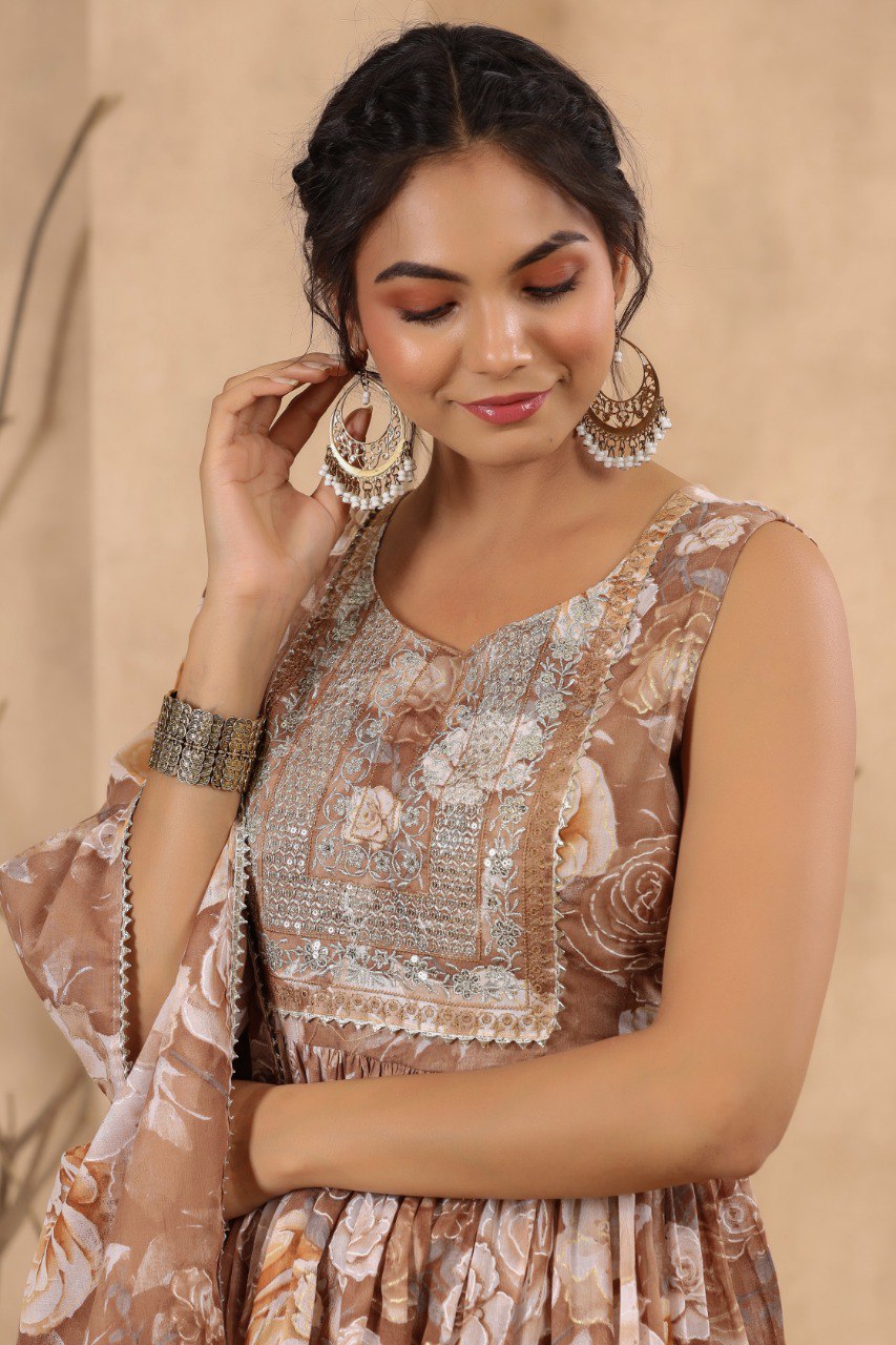 Brown cotton mulmul sharara set