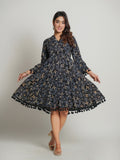 Gray Printed Cotton Midi Dress