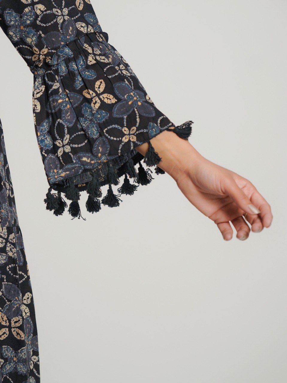 Gray Printed Cotton Midi Dress
