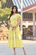 Soft Yellow Flared dress with Braided belt