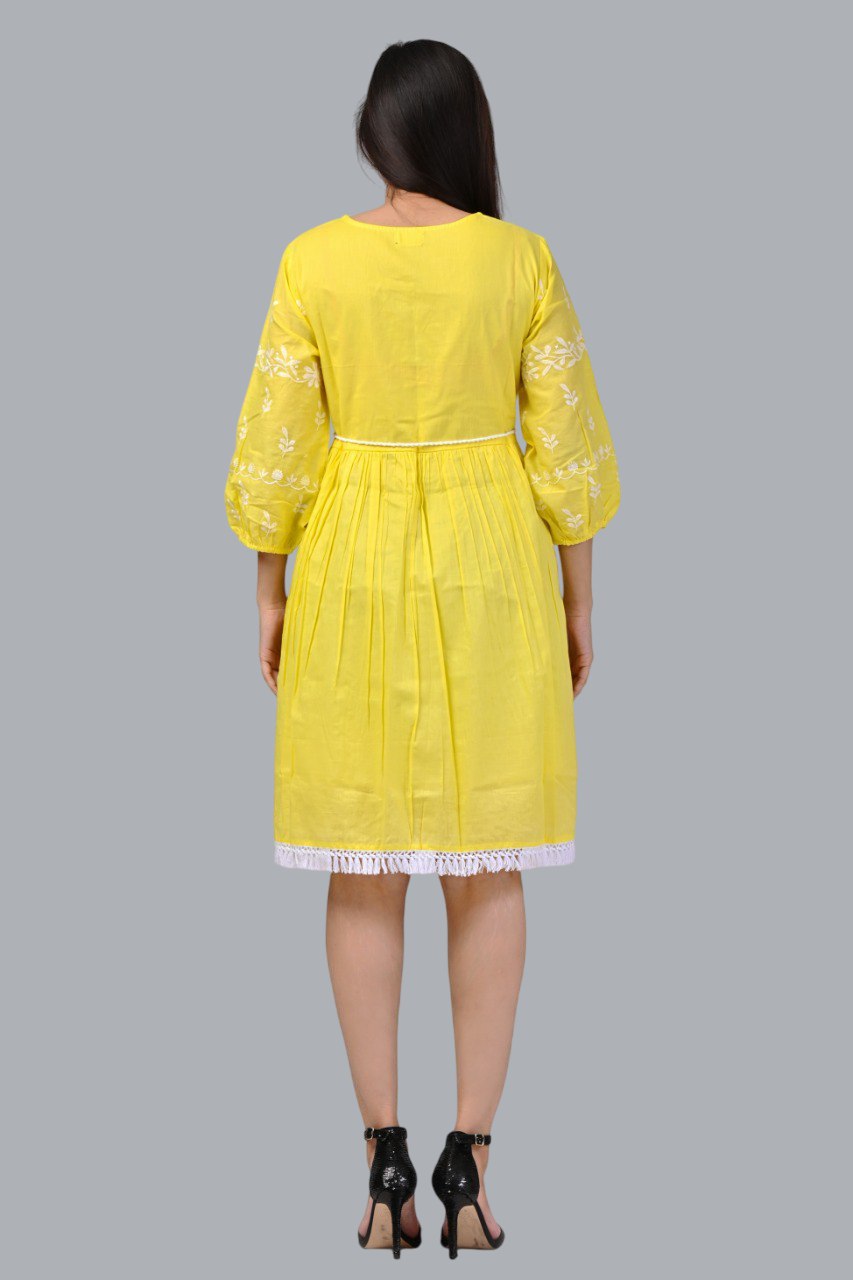Yellow Embroidered Mini Dress
